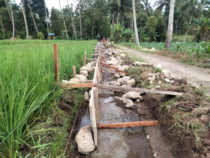 Pekerjaan Proyek BLB 5 Irigasi oleh Balai Wilayah Sungai Sulawesi 1 Manado, di Desa Bongkudai, Kecamatan Modayag Barat